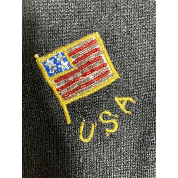 The Quacker Factory USA Patriotic Womens 2XL Black Button Cardigan Sweater Beads - Picture 5 of 11